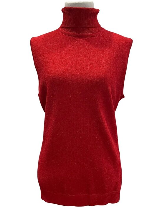 Sag Harbor Sweaters - Vintage 80s 90s Sag Harbor Turtleneck Sweater M Red Metallic Retro Glam Vibrant